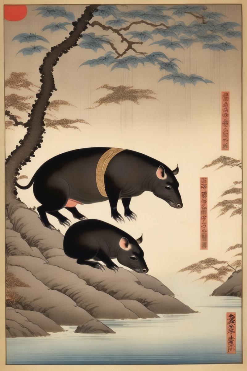 00165-3030758077-_lora_Ohara Koson Style_1_Ohara Koson Style - In Japanese mythology, tapirs can eat people's nightmares, but all they want is a.png